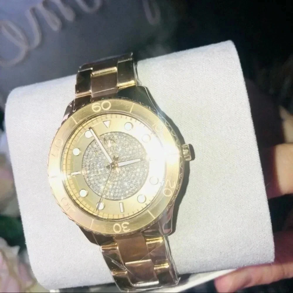 Michael Kors Gold Pave Dial Stainless Steel Watch Quartz NWT
